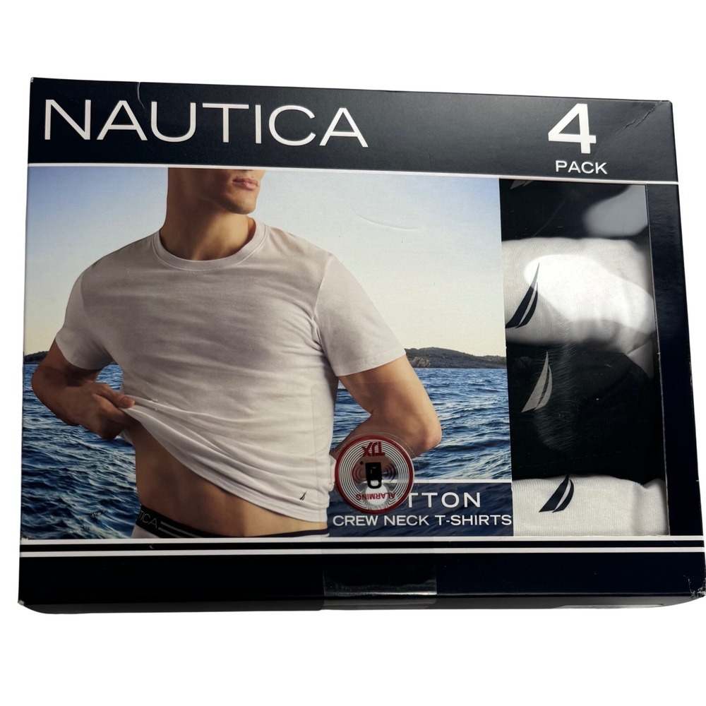 Nautica Mens 4 Pack Cotton Crew Neck T-Shirts Black White Classic Fit Medium M
